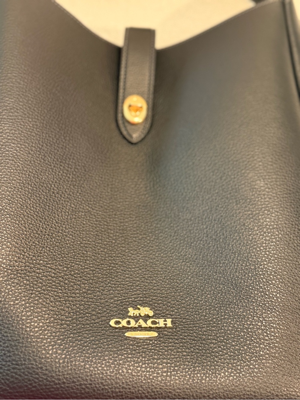 Coach Black Pebbled Leather Tote with Gold Logo